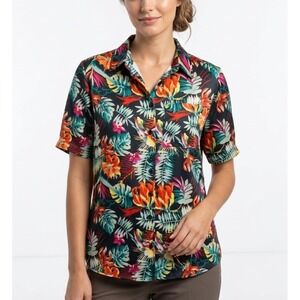 Anna and Frank Shirt Women's L 100% Silk Floral Button-Up Hawaiian